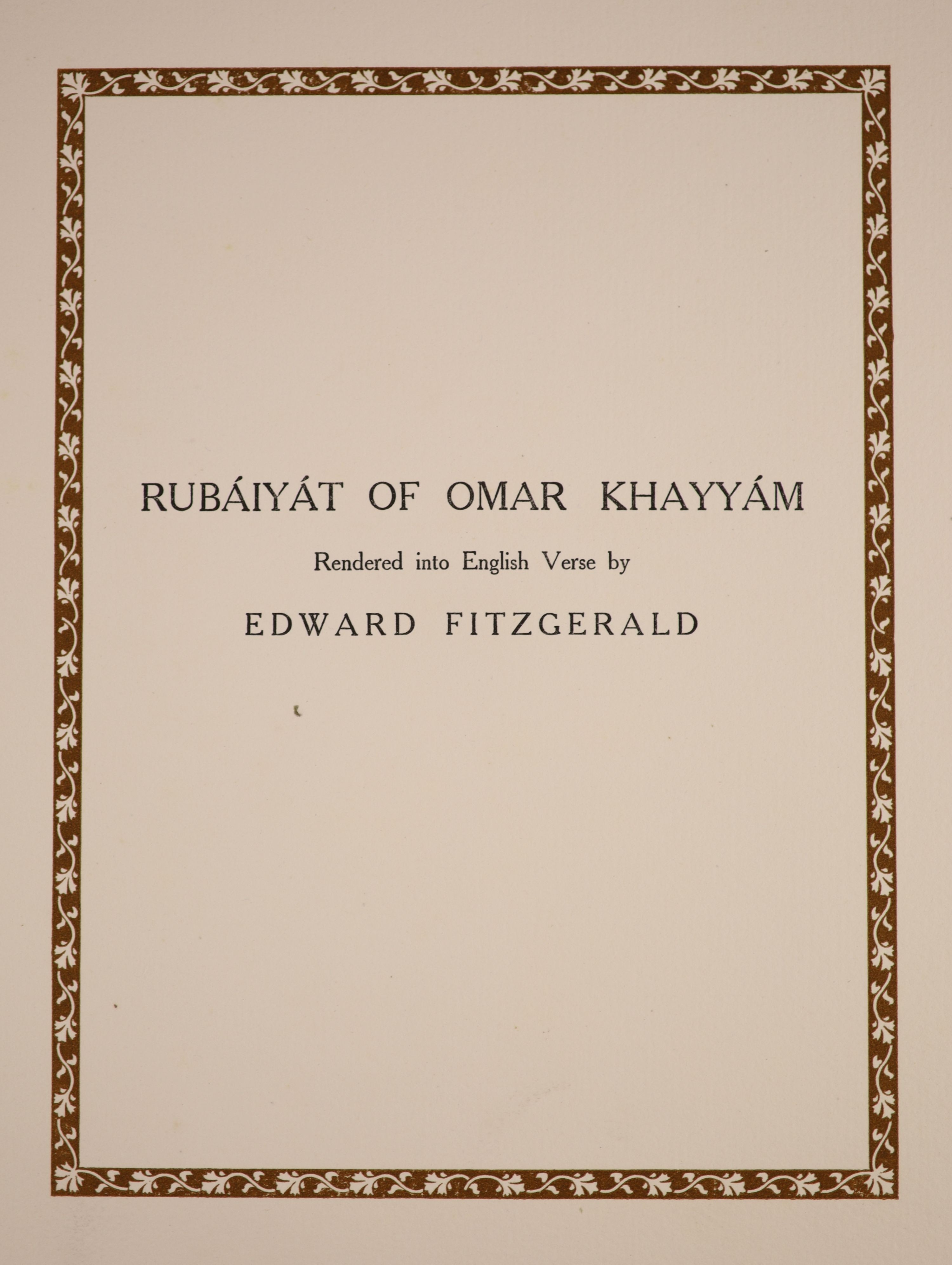 Omar Khayyam - The Rubaiyat, illustrated by Edmund Dulac, translated by Edward Fitzgerald, number 129 of 750, signed by the artist, original vellum, with silk ties and 20 tipped-in colour plates, Hodder and Stoughton, Lo